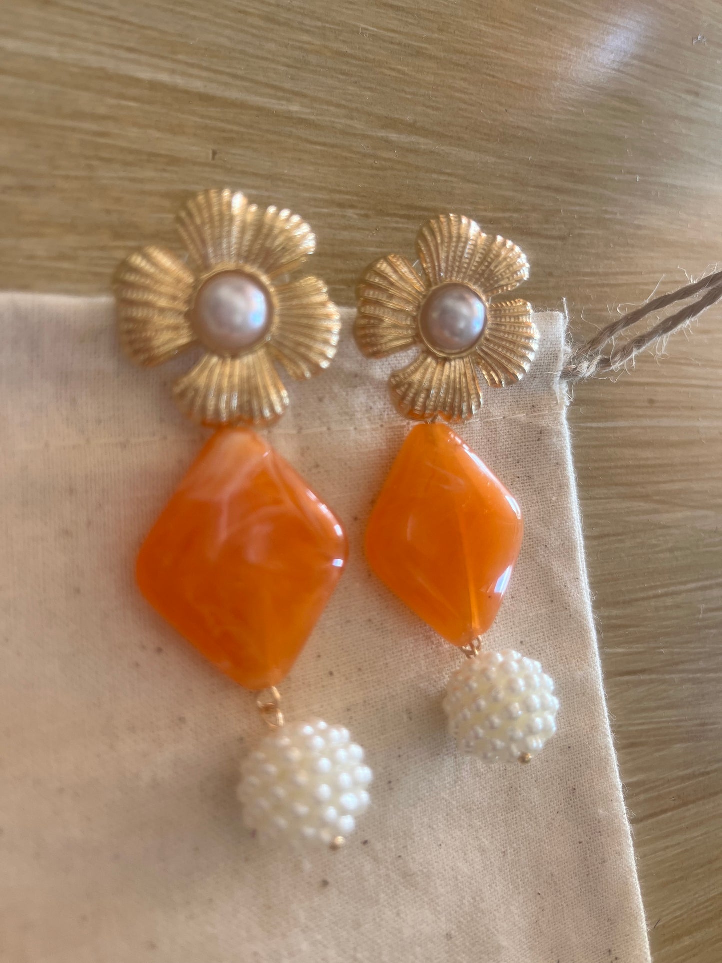 Pendientes Siempreviva naranja