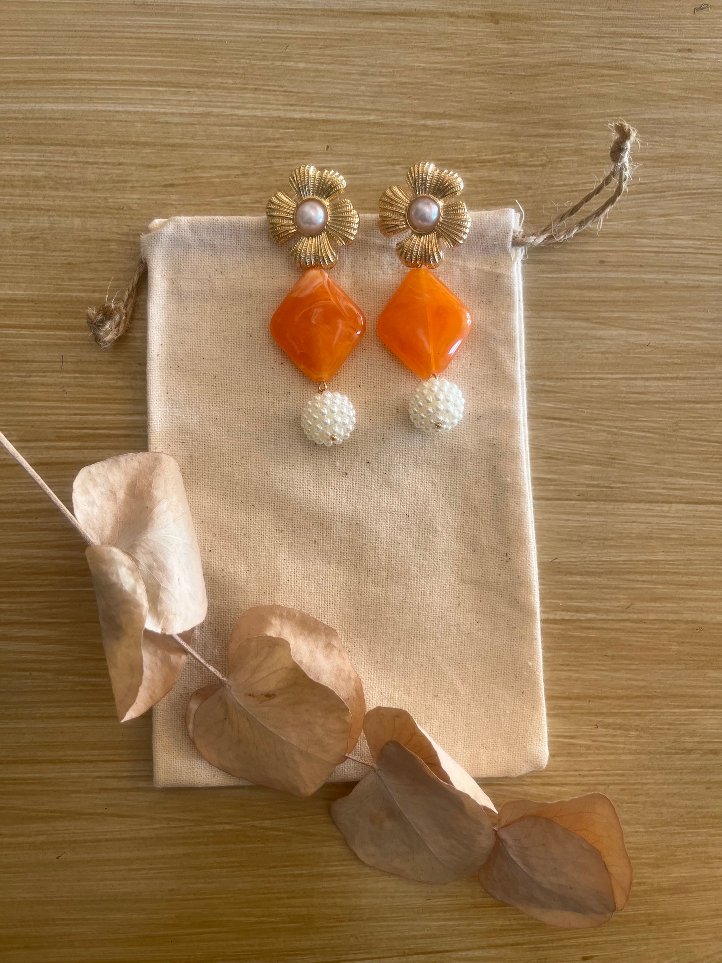 Pendientes Siempreviva naranja