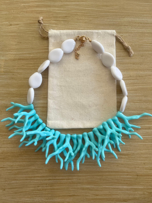 Collar Corales Maxi Turquesa y Blanco